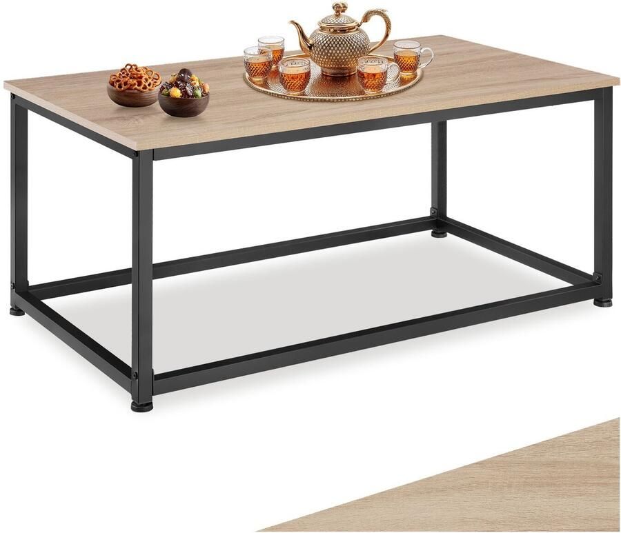 Tectake Salontafel van Hout en Metaal – Industrieel Design 100x55x45 5 cm Voor Woonkamer of Kantoor Zwart Metalen Frame – Licht Sonoma Eiken