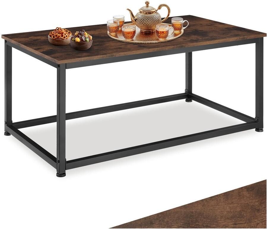 Tectake Salontafel van Hout en Metaal – Woonkamertafel in Industrieel Design 100x55x45 5 cm Voor Woonkamer of Kantoor Zwart Metalen Frame – Industrial Dark Brown