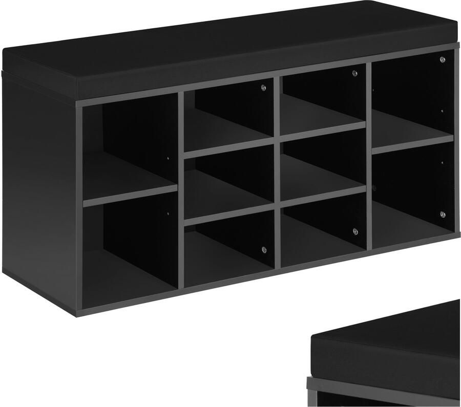 Tectake Schoenenkast met Bank voor 10 Paar Schoenen Inclusief Zitkussen met Afneembare Bekledingshoes 103 5 x 48 x 30 cm Kleuren (Zwart Zwart Nr. 403171)