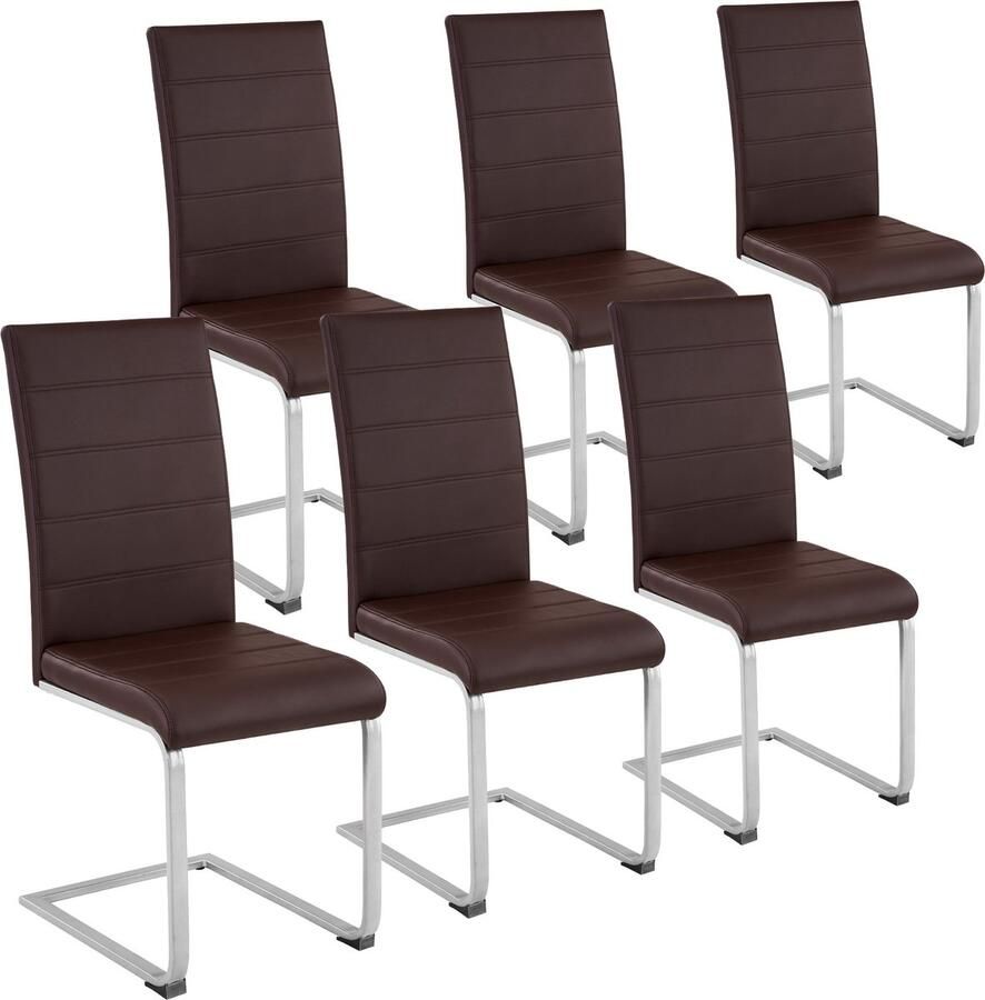 Tectake Eetkamerstoelen Bettina Kunstleren stoelen voor Eettafel Keukenstoelen met ergonomisch gevormde rugleuning kleuren en sets Maximale belasting 120 kg Afmeting (LxBxH) 41 x 52 x 99 cm Set van 6 Bruin - Foto 2