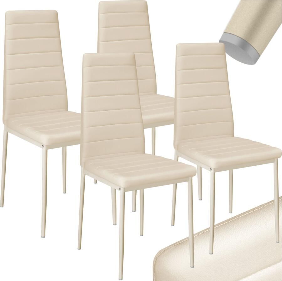 Tectake Set van eetkamerstoelen Kunstleren stoelen met hoge rugleuning Minimalistische elegante stoel Afmetingen 41x45x98 5cm Belastbaar tot 150 kg Set van 4 Beige