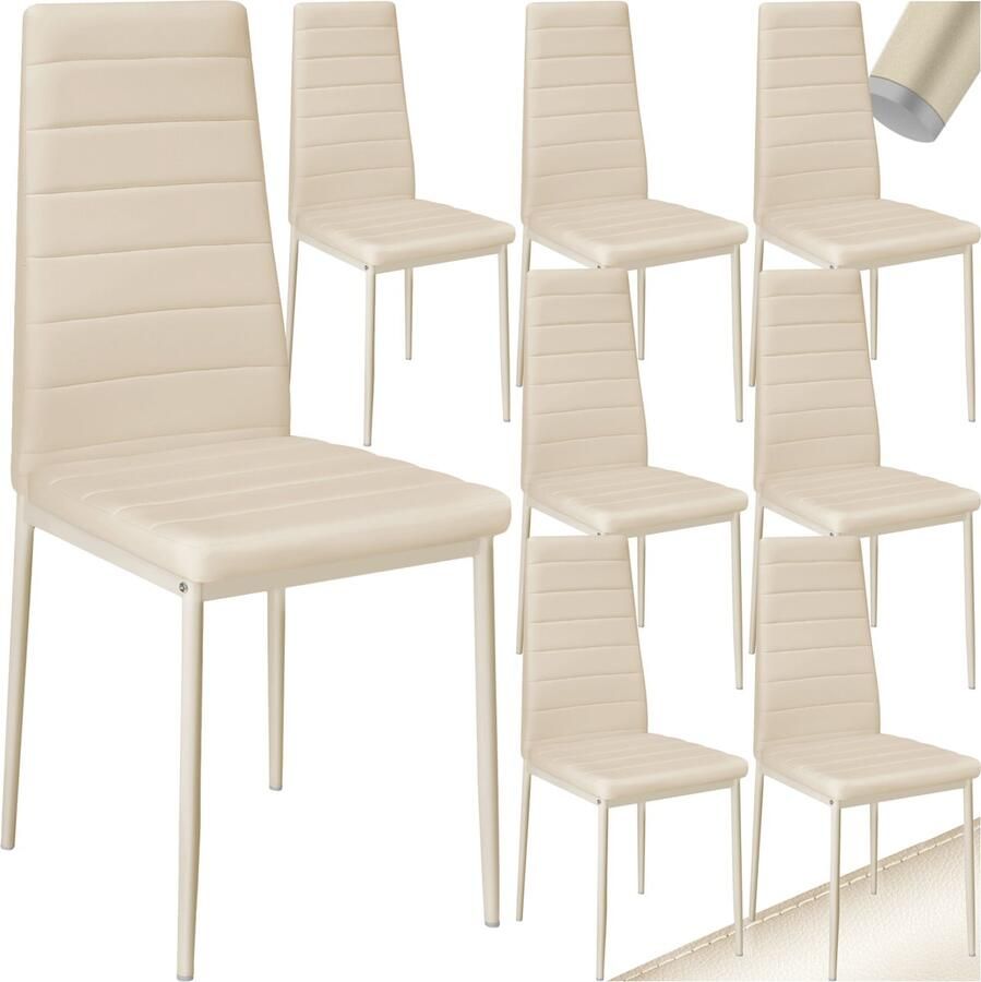 Tectake Set van eetkamerstoelen Kunstleren stoelen met hoge rugleuning Minimalistische elegante stoel Gering gewicht en eenvoudige montage Afmetingen (LxBxH) 45 x 48 x 98 5 cm Belastbaar tot 150 kg Set van 8 Beige