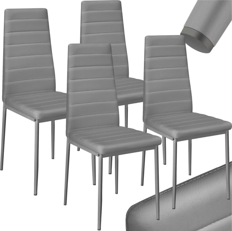 Tectake Set van eetkamerstoelen Kunstleren stoelen met hoge rugleuning Belastbaar tot 150 kg Set van 4 Minimalistische elegante stoel Afmetingen 41x45x98 5cm Grijs
