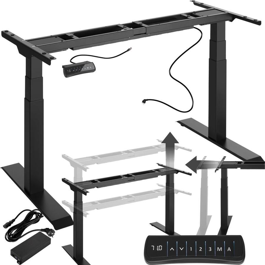 Tectake Sta-zit bureau Elektrisch verstelbaar tafelframe Traploos in hoogte verstelbaar 2 motoren Variabele framebreedte verstelbare pootjes Geheugen en anti-bots alarmfunctie Zwart - Foto 2