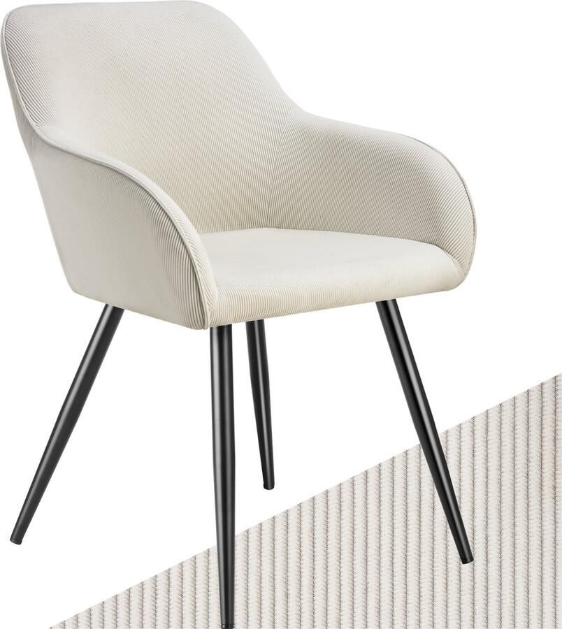 Tectake Eetkamerstoelen Marilyn Set van 2 Gestoffeerde Stoelen met Koordlook ribstof Zwarte Stoelpoten Ergonomische Keukenstoel Stoel voor Eetkamer Woonkamer Slaapkamer Creme - Foto 2