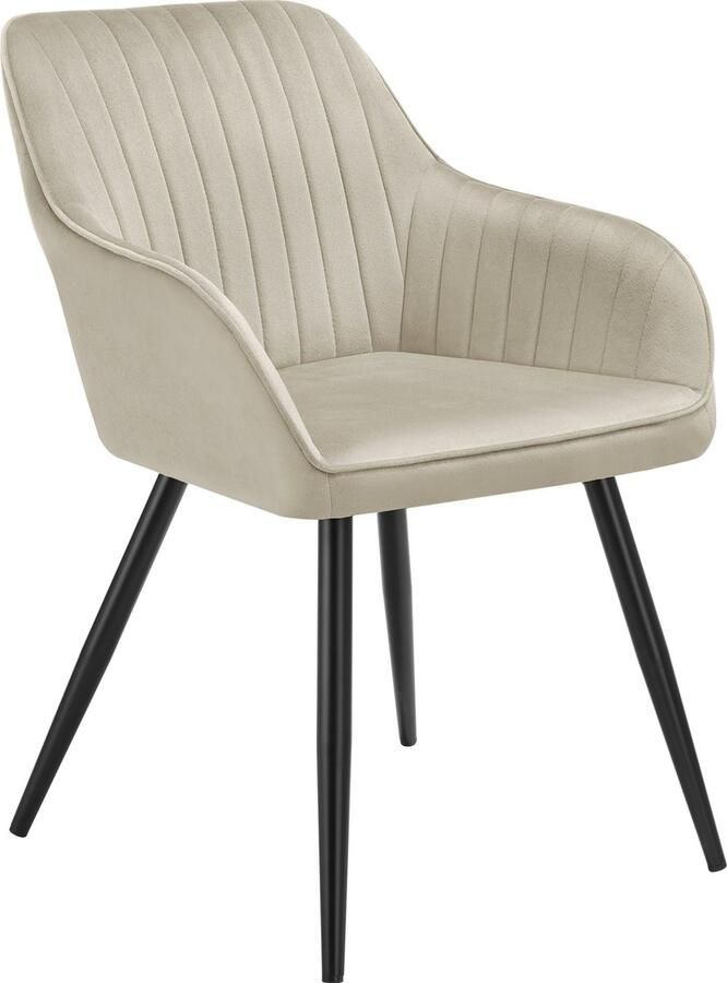 Tectake Fluwelen Stoel met gestikt patroon – Eetkamerstoel in Fluweelstof – Moderne Keukenstoel – Comfortabele Fauteuil voor Woonkamer Eetkamer Lounge of Kaptafel – Crème Zwart - Foto 2