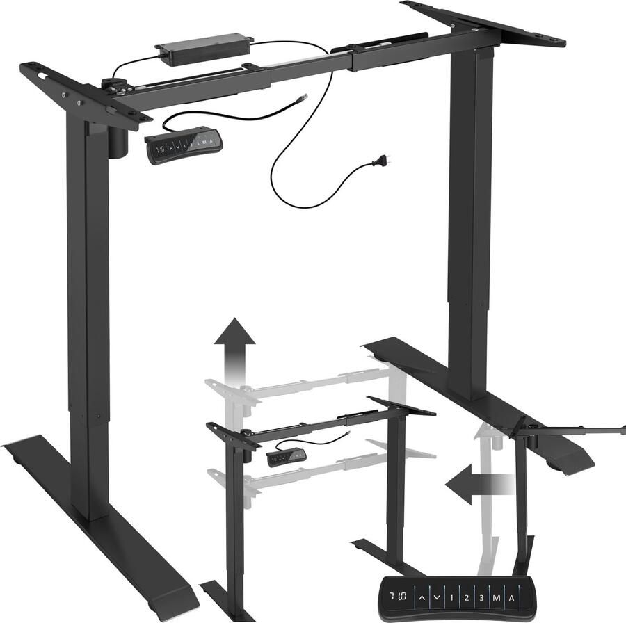 Tectake Tafelframe In Hoogte Verstelbaar Bureauhoogte Elektrisch Verstelbaar Bureau van Staal Variabele Framebreedte Geheugenbediening en Alarmfunctie zwart