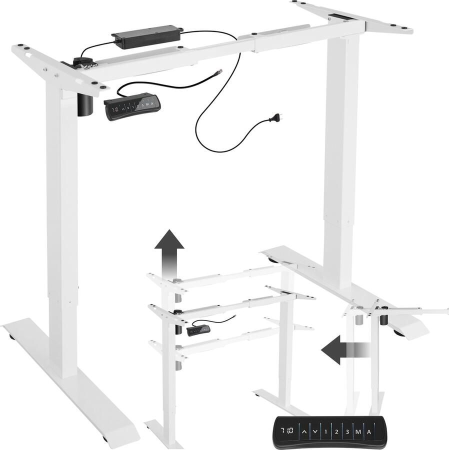 Tectake Tafelframe In Hoogte Verstelbaar Bureauhoogte Elektrisch Verstelbaar Bureau van Staal Variabele Framebreedte Geheugenbediening en Alarmfunctie Wit