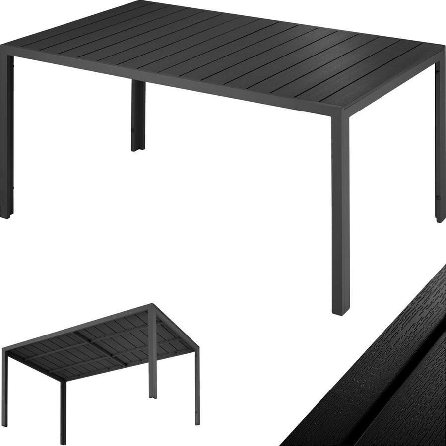 Tectake Tuintafel 150 x 90 x 74 5 cm Weerbestendig eenvoudige montage Verstelbare pootjes Aluminium frame met kunststof tafelblad zwart