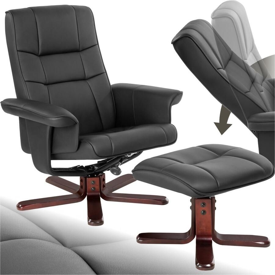 Tectake TV-Fauteuil met Kruk Relaxfauteuil met Ligfunctie en Draaibare Slaapfauteuil Comfortabele Lees- en Slaapstoel voor Woonkamer en Slaapkamer Zwart Bruin