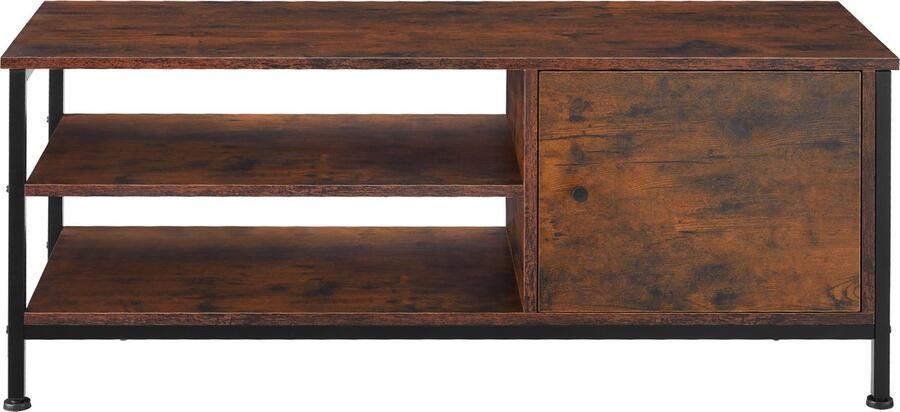 Tectake TV-meubel met kast 2 open vakken en kastje met deur Lowboard voor TV's tot 55 inch Houten TV-dressoir Industrieel design Zwart metalen frame Afmeting (LxBxH) 110 x 40 x 45 5 cm Donkerbruin - Foto 2