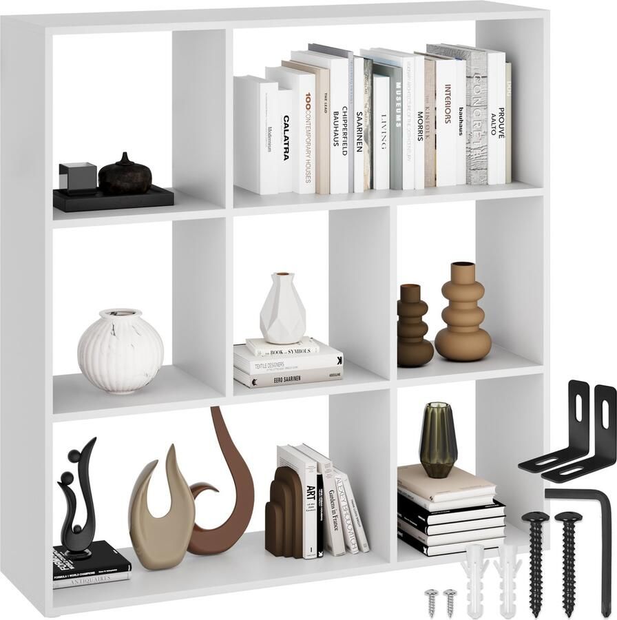 Tectake Vakkenkast Tartu Ruimteverdeler Boekenkast Kastplank als ruimteverdeler in de woonkamer Scheidingswand voor kinderkamer slaapkamer keuken of garderobe Kubusplank Kantooropberger Schoenenrek Wit