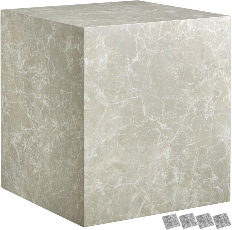 Tectake Vierkante Salontafel Lasley 45 x 45 x 50 cm Massieve Bijzettafel van MDF in Travertijnlook Tafeltje voor bij de Bank of Woonkamer Draagkracht 45kg