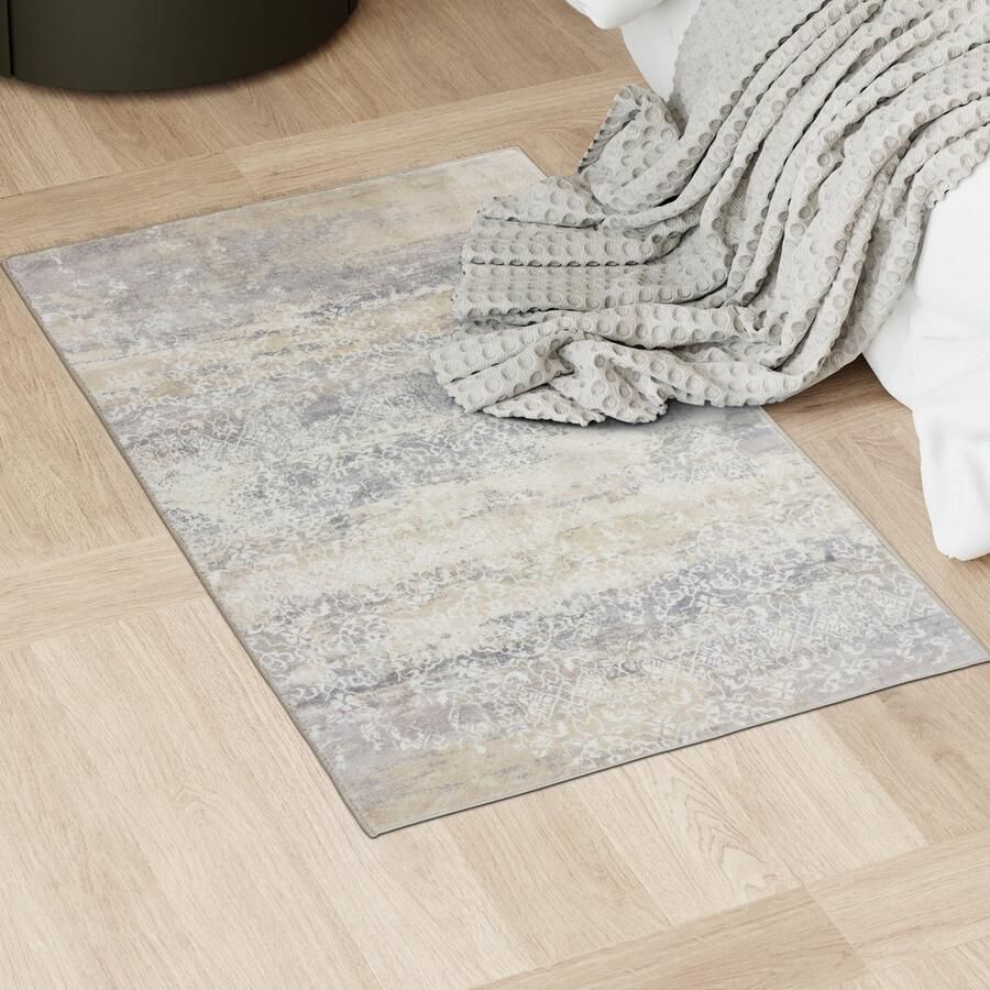 Tectake Vintage design tapijt Dalia Laagpolig vloerkleed voor woonkamer kinderkamer slaapkamer of hal Wasbaar Div. afmetingen 60x110cm beige