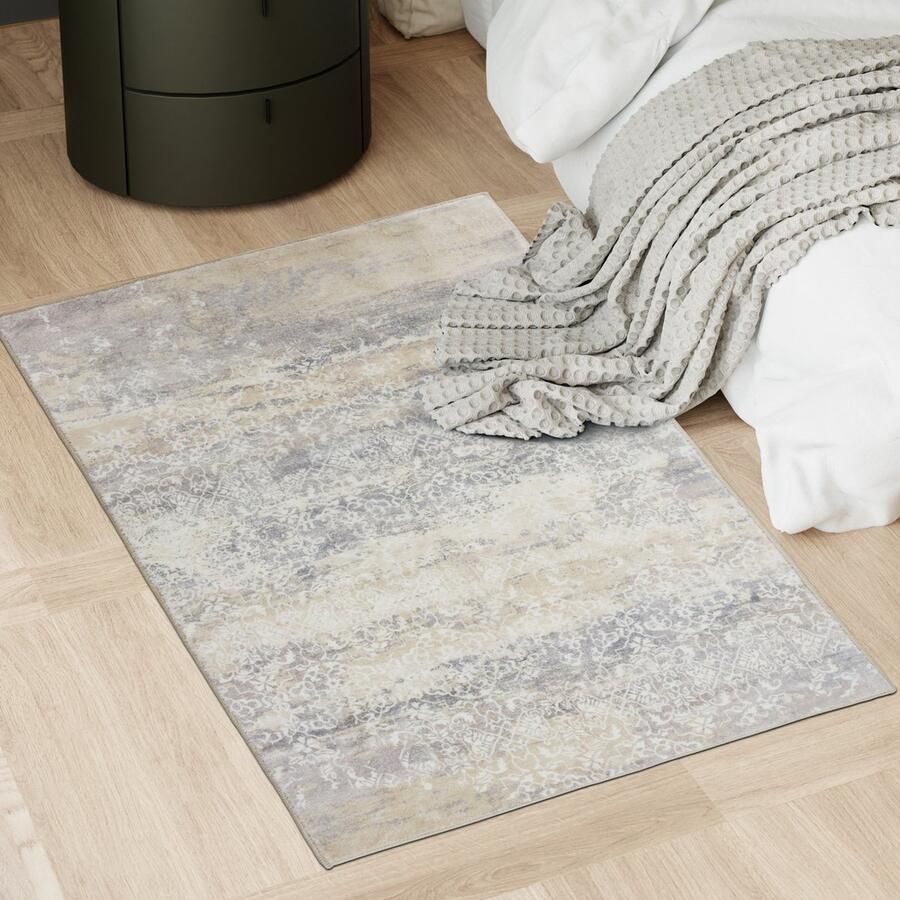 Tectake Vintage design tapijt Dalia Laagpolig vloerkleed voor woonkamer kinderkamer slaapkamer of hal Wasbaar Div. afmetingen 80x150cm beige