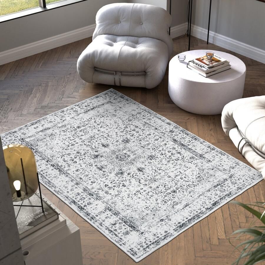 Tectake Vintage design tapijt laagpolig vloerkleed Aliya 120cm x 170cm grijs