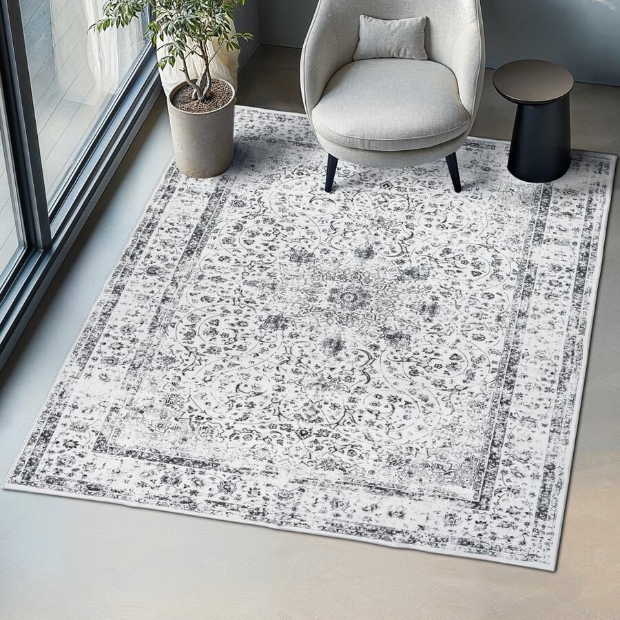 Tectake Vintage design tapijt laagpolig vloerkleed Aliya 200cm x 274cm grijs
