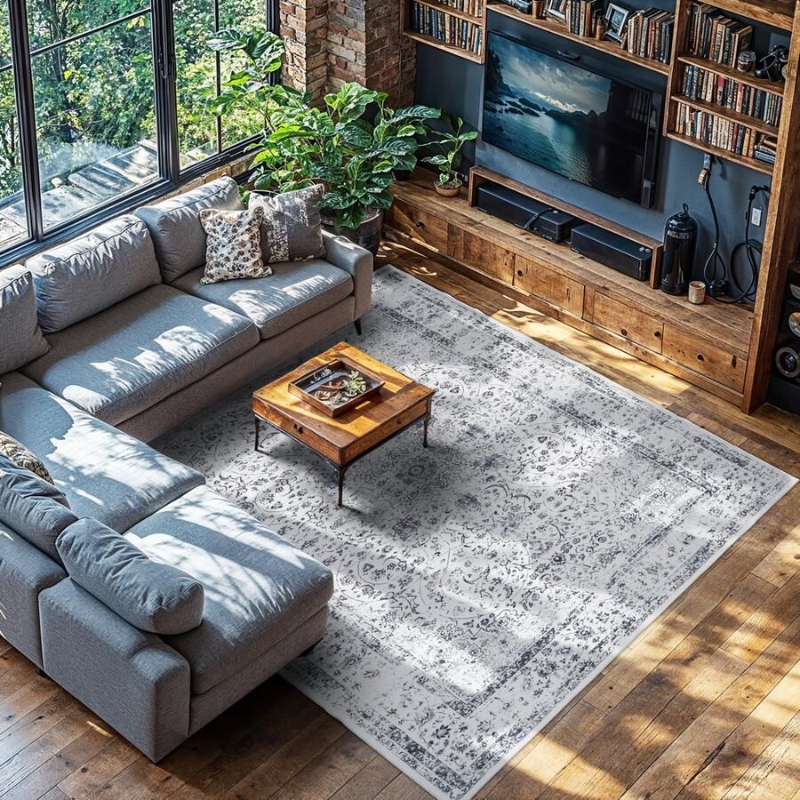 Tectake Vintage design tapijt laagpolig vloerkleed Aliya 240cm x 340cm grijs