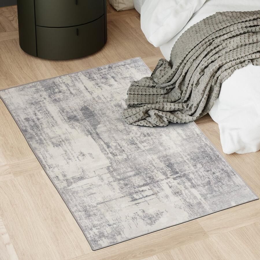 Tectake Vintage design tapijt Laagpolig vloerkleed voor woonkamer kinderkamer slaapkamer of hal Wasbaar Div. afmetingen 80x150cm beige grijs