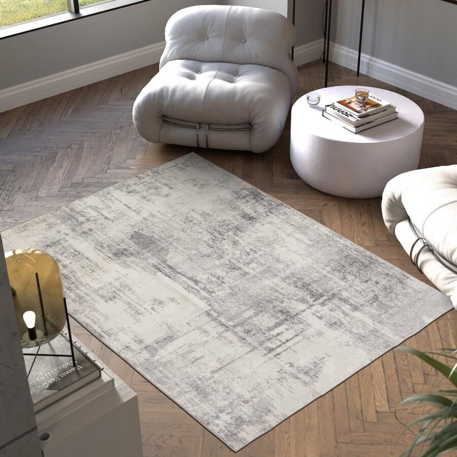 Tectake Vintage design tapijt Laagpolig vloerkleed voor woonkamer kinderkamer slaapkamer of hal Wasbaar Div. afmetingen 160x230cm beige grijs