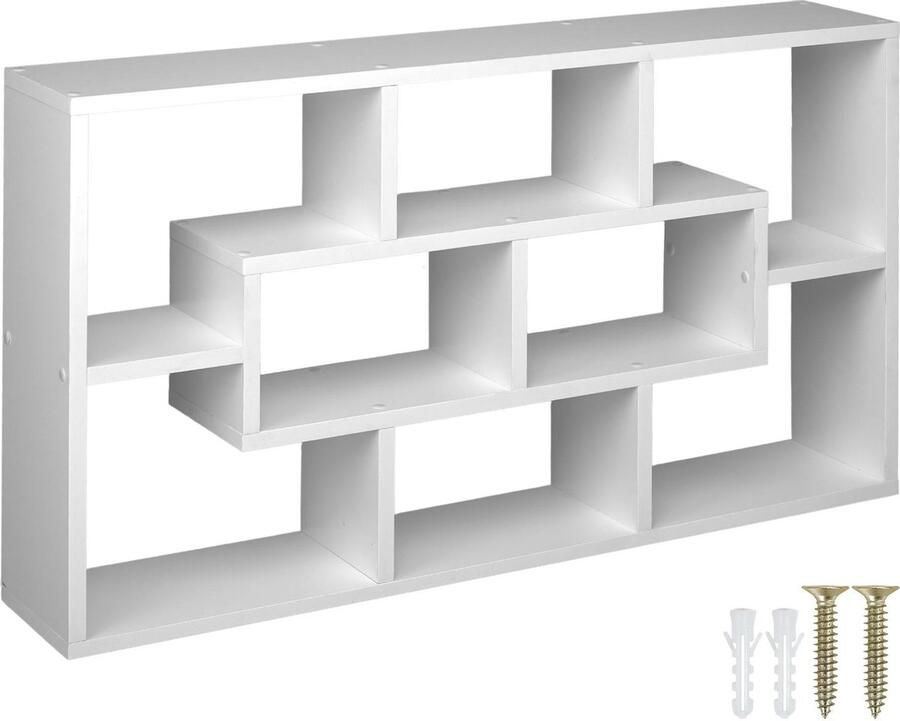Tectake Wandkast met 8 vakken Houten Hangplank Wandmeubel Afmeting (BxDxH) 85 x 16 x 48 cm Inclusief bevestigingsmateriaal Wit