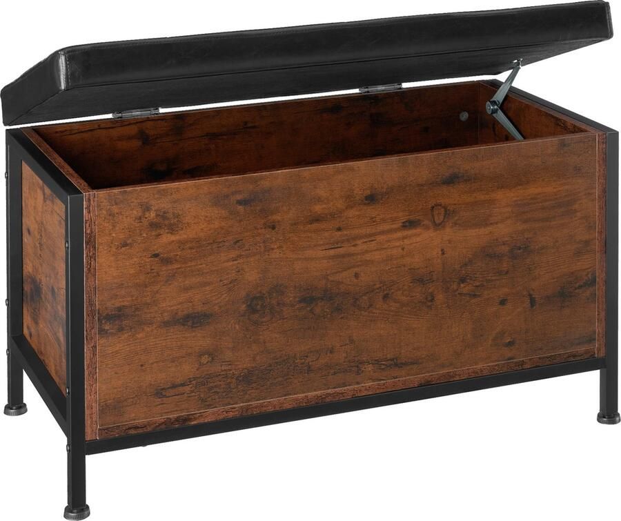 Tectake Zitkist met opbergruimte Gestoffeerde bank Kunstleren bekleding Schoenenbank in industrieel design Zwart metalen frame Afmeting (LxBxH) 81 5 x 41 5 x 50 5 cm Donkerbruin