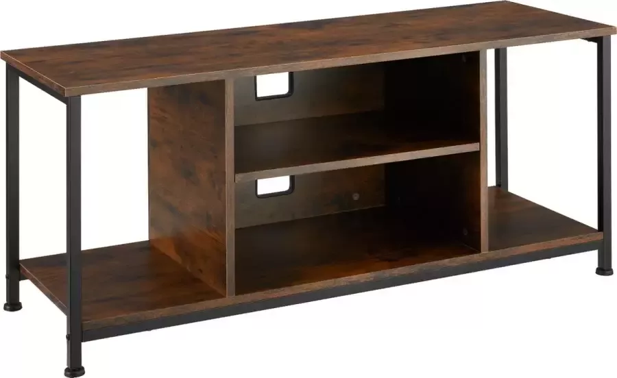 Tectake TV-meubel met 4 open vakken en verstelbare plank industrieel donkerbruin afm. 110 x 40 x 50 5 cm 404642 - Foto 1