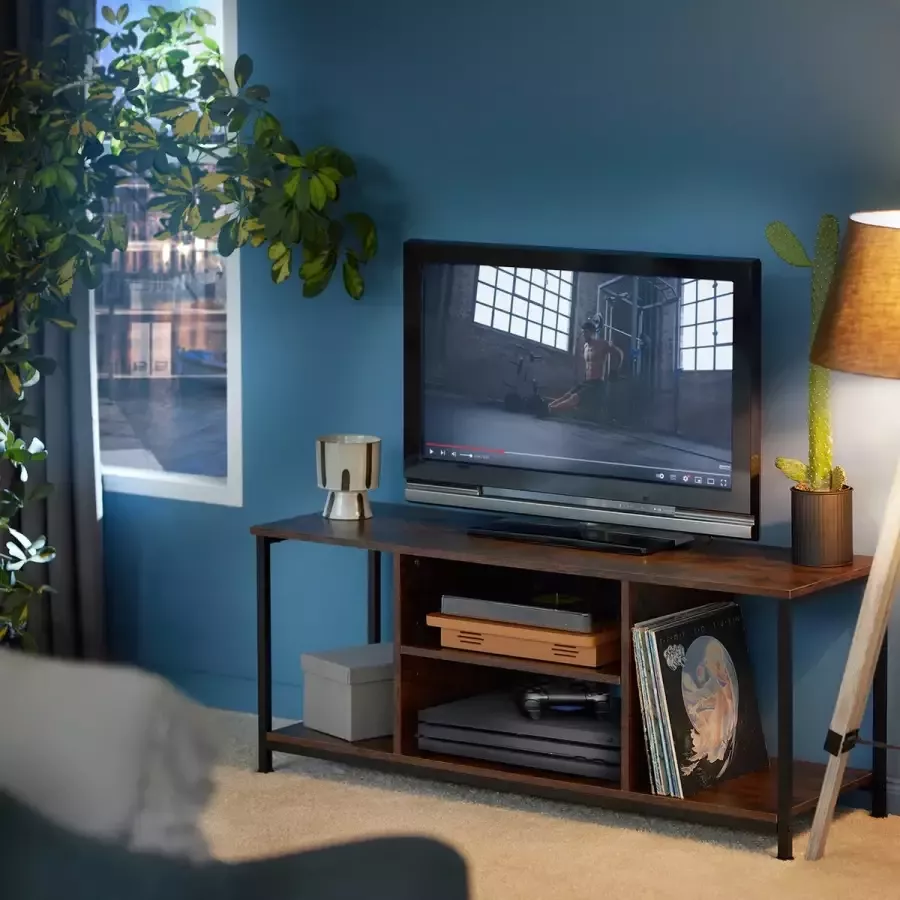 Tectake TV-meubel met 4 open vakken en verstelbare plank industrieel lichtbruin afm. 120 x 40 x 50 5 cm 404645 - Foto 2
