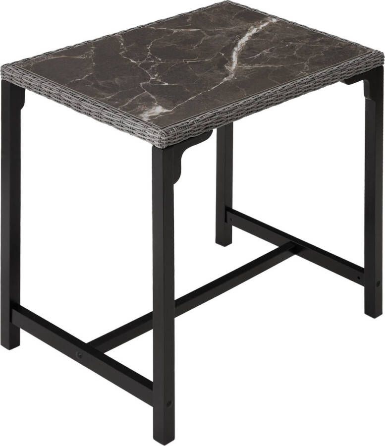 Tectake Wicker bartafel Kutina 96x65x100cm Tafel met stenen blad Keukentafel Tuintafel Statafel grijs 404837 - Foto 2