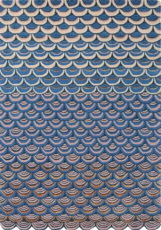 Ted Baker Masquerade Round Blue 160008 Vloerkleed 200 rond Laagpolig Tapijt Klassiek Beige Blauw Bruin - Foto 2