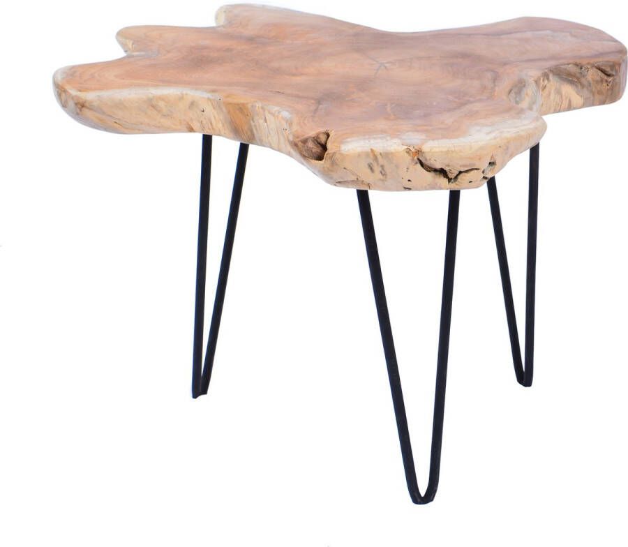 Tall Men Standing Salontafeltje bijzettafel teakhout blad organisch 40 x 50 x 39 cm op 3 stalen pootjes ( zelf assembleren) - Foto 2