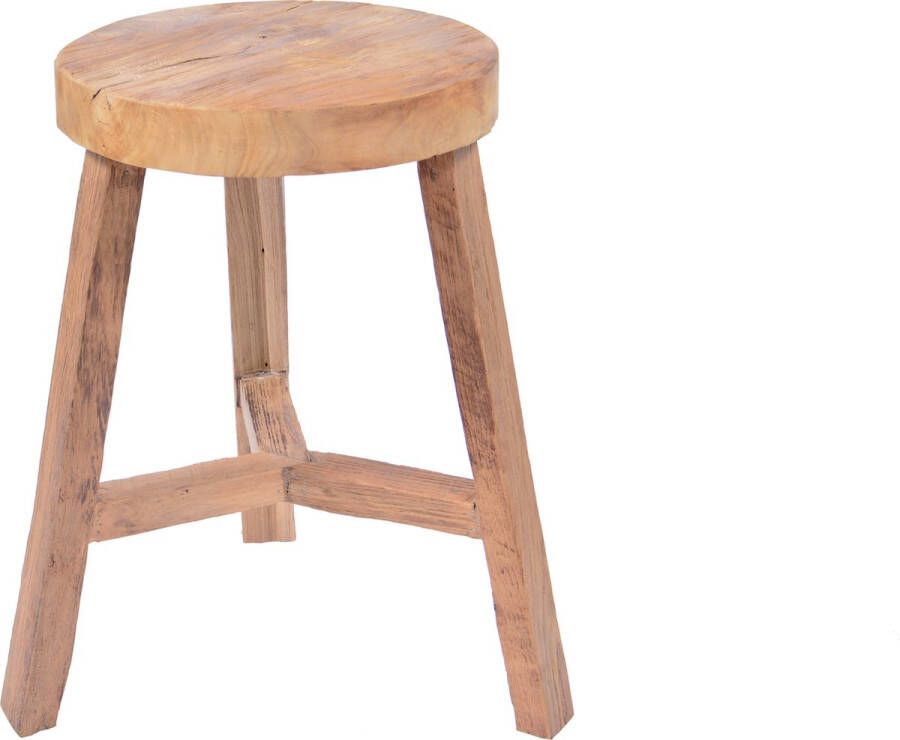 TED TEAK Kruk Andi Rond recycled teak 3 poot ø 32 cm H 50 cm Robuuste schoonheid