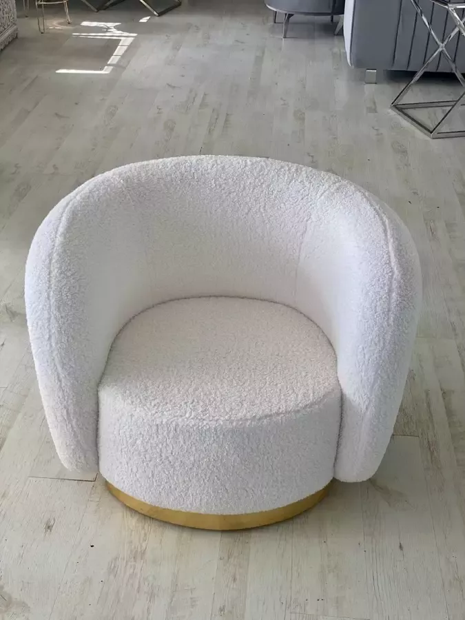 Teddy Luxe Witte Fauteuil – stof – Met Gouden Poot – 81 cm x 106 cm