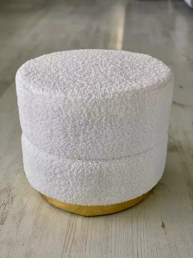 Teddy Luxe Witte Poef – Met Gouden Poot – 48 cm x 40 cm