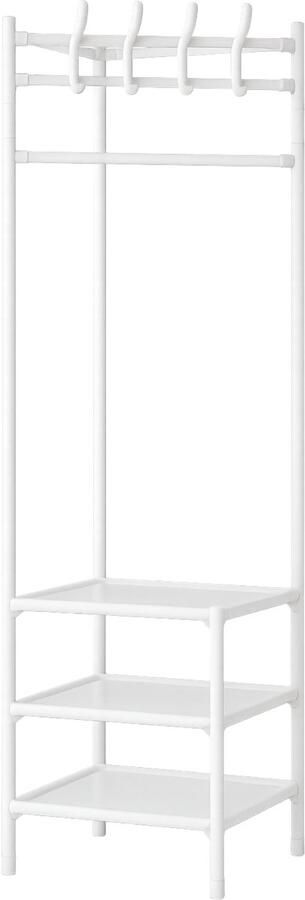 Teedz Kledingrek – Vrijstaand Metalen Kledingrek met Legplanken en Haken – Garderoberek – Kledinghanger – Wit – 188 cm Hoog Schoenenrek