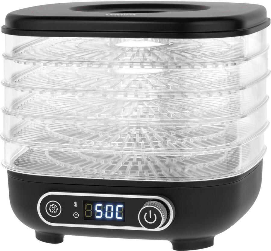 Teesa Voedseldroger 300W – Voedsel Dehydrator met 5 Kunststof Droogrekken – Digitale Timer & Temperatuurregeling – Voor Fruit Groenten Kruiden & Paddenstoelen – Compacte Droogmachine met Warme Luchtcirculatie