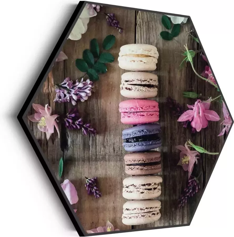Tegen de Wand Akoestisch Schilderij Macarons op Bloemen Tafel Hexagon Basic M (60X52) Akoestisch paneel Akoestische Panelen Akoestische wanddecoratie Akoestisch wandpaneel