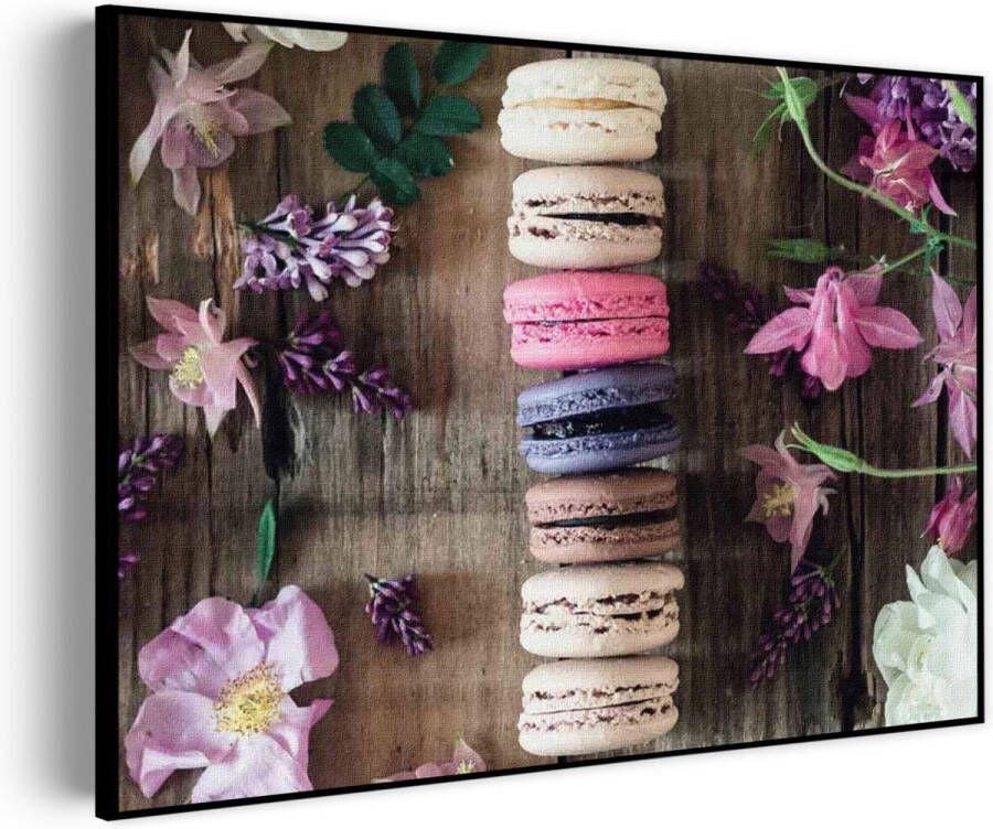 Tegen de Wand Akoestisch Schilderij Macarons op Bloemen Tafel Rechthoek Horizontaal Basic M (85 X 60 CM) Akoestisch paneel Akoestische Panelen Akoestische wanddecoratie Akoestisch wandpaneel