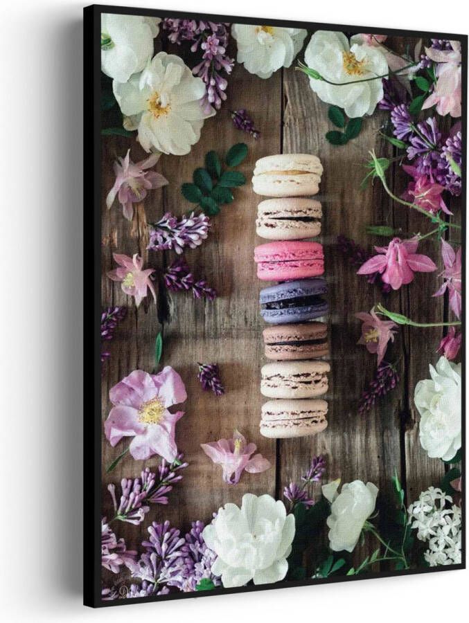 Tegen de Wand Akoestisch Schilderij Macarons op Bloemen Tafel Rechthoek Verticaal Pro M (60 X 85 CM) Akoestisch paneel Akoestische Panelen Akoestische wanddecoratie Akoestisch wandpaneel
