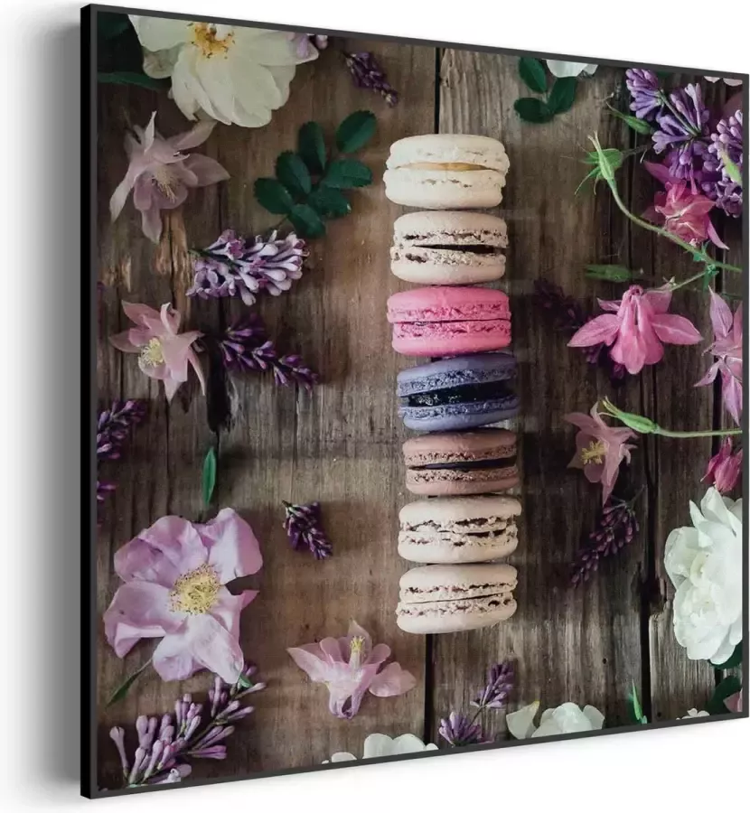 Tegen de Wand Akoestisch Schilderij Macarons op Bloemen Tafel Vierkant Basic M (65X65) Akoestisch paneel Akoestische Panelen Akoestische wanddecoratie Akoestisch wandpaneel