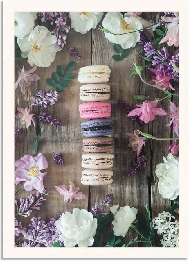 Tegen de Wand Poster Macarons op Bloemen Tafel Rechthoek Verticaal Met Lijst L (40 X 50 CM) Witte Lijst Wanddecoratie Posters - Foto 3