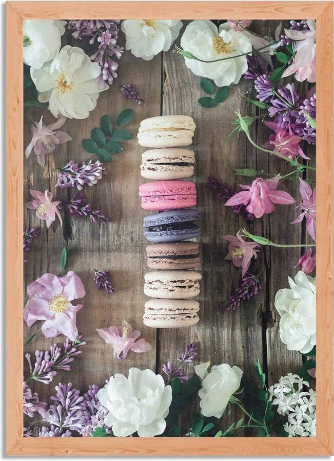 Tegen de Wand Poster Macarons op Bloemen Tafel Rechthoek Verticaal Met Lijst XL (50 X 70 CM) Hout Houten Lijst Bruine Lijst Wanddecoratie Posters - Foto 3