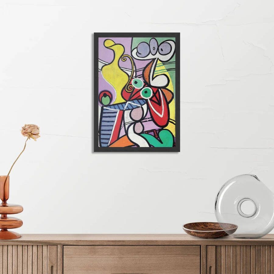Tegen de Wand Poster Picasso stilleven op een stoel 1931 Rechthoek Verticaal Met Lijst XL (50 X 70 CM) Hout Houten Lijst Bruine Lijst Wanddecoratie Posters
