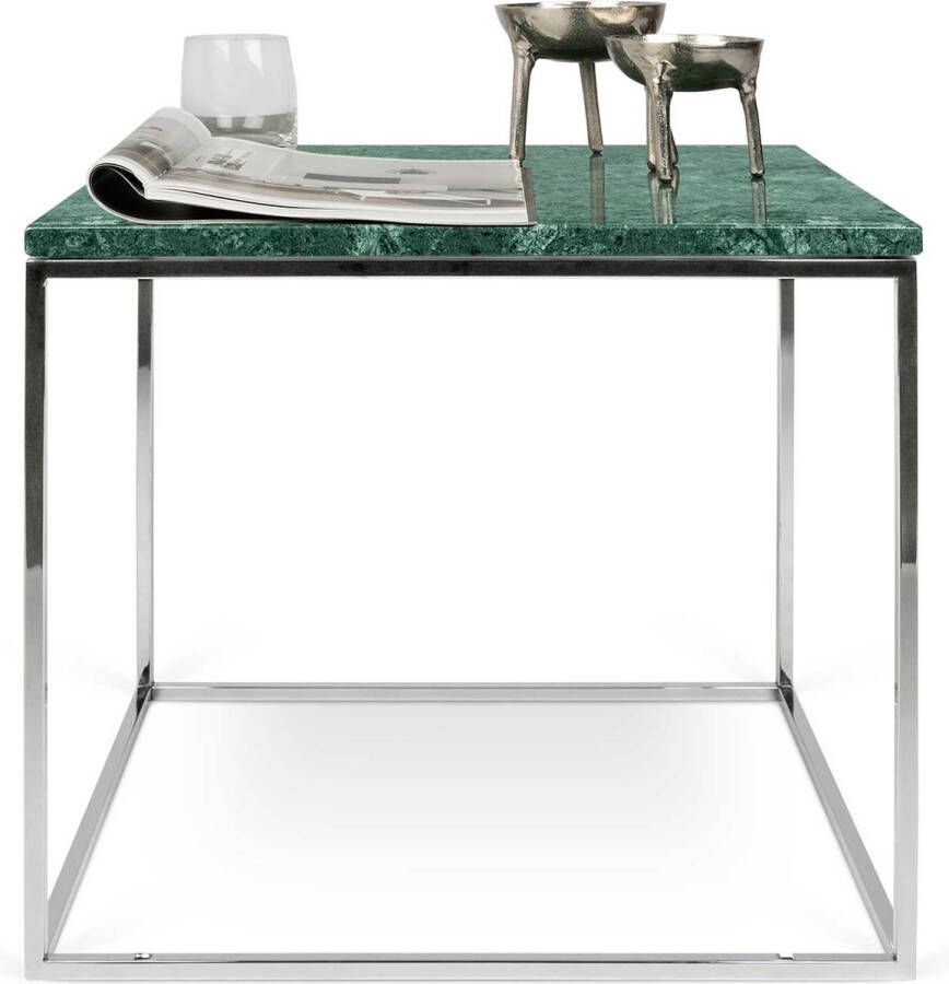 TemaHome EMOB Bijzettafel Gleam 50x50 groen marmer chroom Marmeren bijzettafels Groen; Zilver Marmer; Staal Marmeren bijzettafels Op voorraad