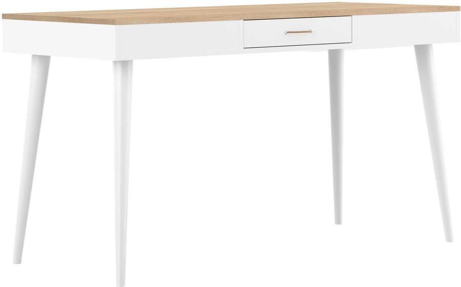 TemaHome EMOB Bureau Horizon 134cm eik wit Bureautafels Wit; Bruin Hout; Spaanplaat Bureautafels Op voorraad