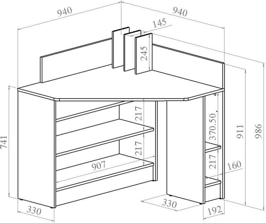 TemaHome EMOB Hoekbureau Wall (klein) wit Kantoor outlet Wit Spaanplaat Kantoor outlet Op voorraad
