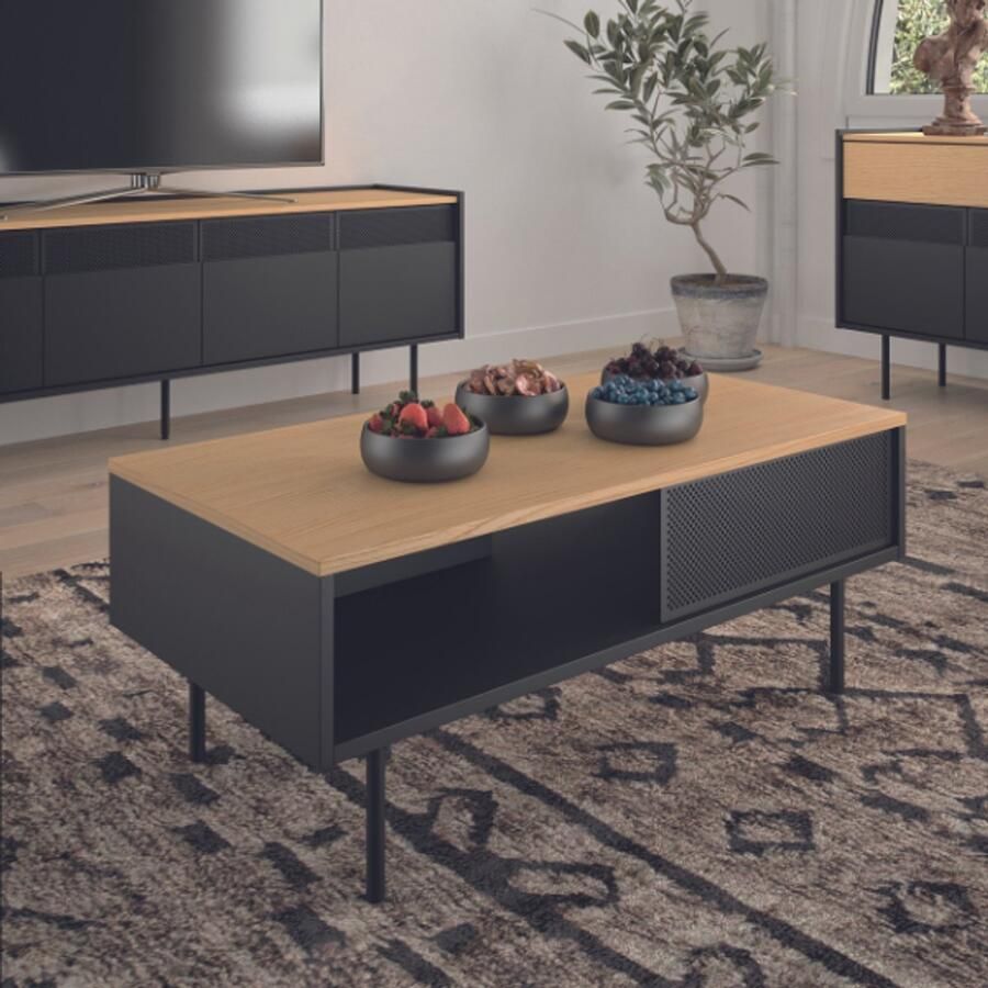 TemaHome EMOB Salontafel Renée 100 cm eik zwart Rechthoekige salontafels Zwart Fineer; Honingraatpaneel; Melamine; MDF; Metaal; Spaanplaat Rechthoekige salontafels Op voorraad