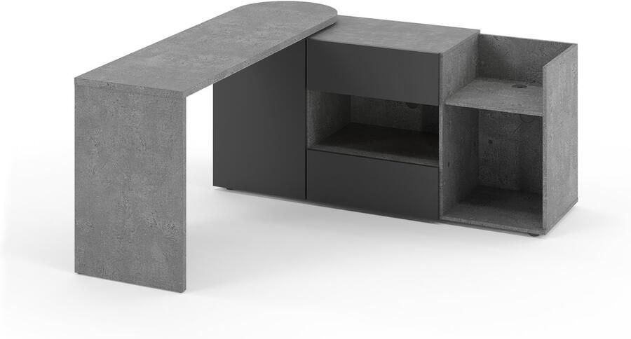 TemaHome Tango bureau draaibaar Multifunctioneel L=160 cm Betonlook zwart