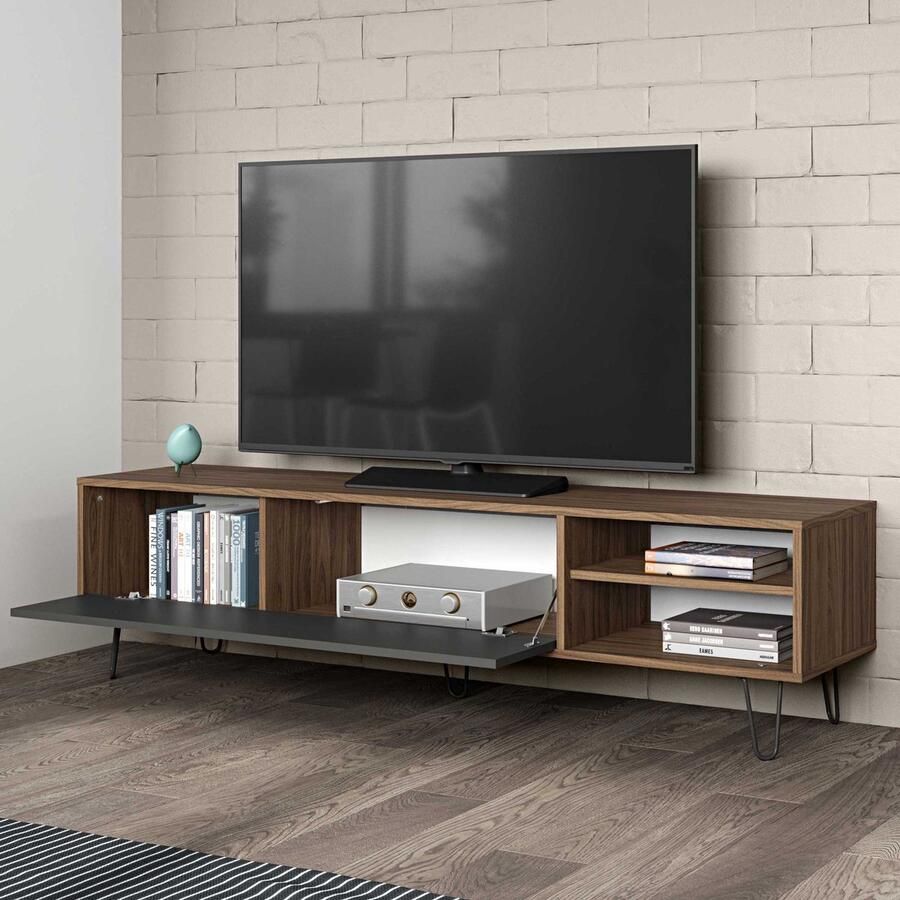 Symbiosis TV-meubel Lardal walnootkleur grijs 43 5x165x40 cm Leen Bakker - Foto 1