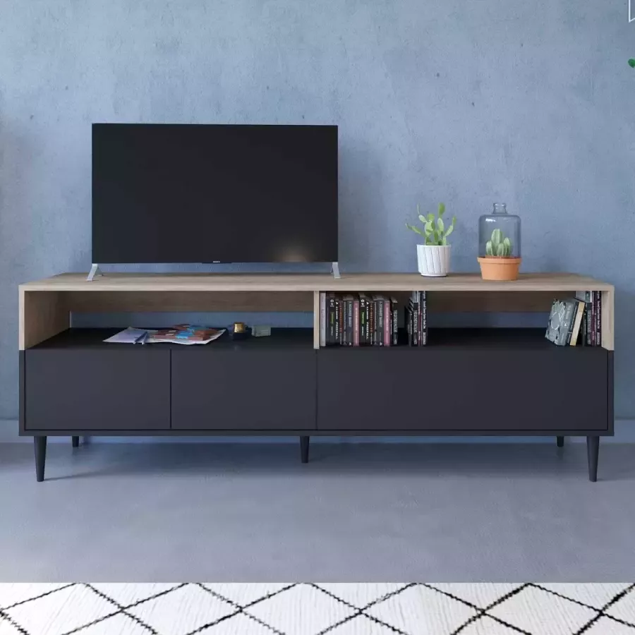 Symbiosis tv-meubel Esby eikenkleur zwart 60 6x180x40 cm Leen Bakker - Foto 1
